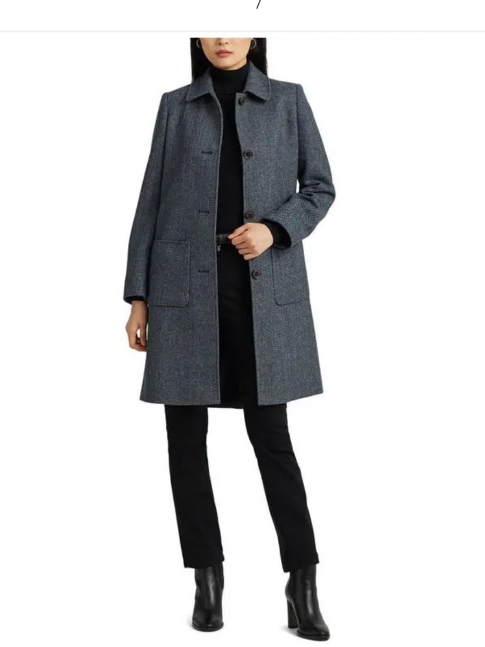 Lauren Ralph Lauren Gray Herringbone Wool Trench Coat